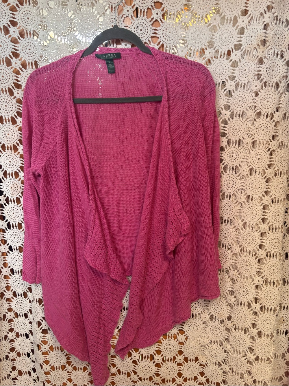 Lauren Ralph Lauren Magenta Open-Front Lightweight Cardigan